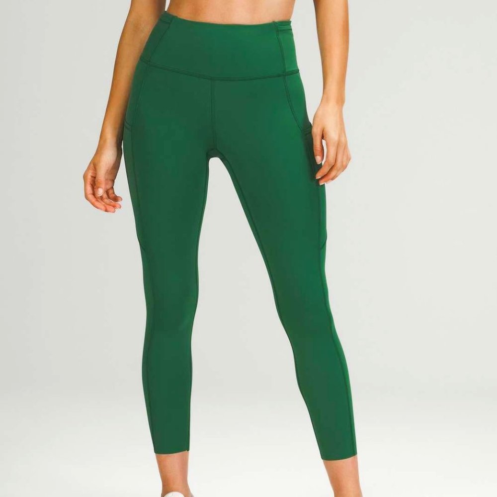 Lululemon Fast & Free Leggings High Rise Cropped 23" W/ Pockets Green Size 20